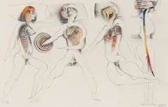 Cecil Skotnes, Puppets, 1984, pencil and watercolour on paper