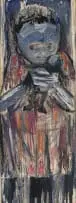Bill Ainslie, Girl with Doll, mixed media with gouache on paper