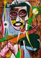 Blessing Ngobeni, In Between Self I, 2026, mixed media with collage on paper