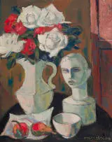 Maurice van Essche, Still Life with Roses and Bust, oil on board