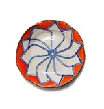 Ruan Hoffmann, Plate in orange with blue linear flower, 2004, painted and glazed ceramic