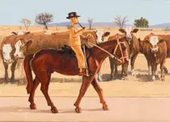 Julius Mfethe Scuipture (sic) and Simmentalers by Sipho Ndlovu, 2025, oil on canvas, sold Jun 2026