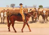Sipho Ndlovu, Julius Mfethe Scuipture (sic) and Simmentalers, 2025, oil on canvas