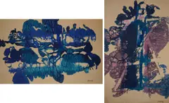 Trevor Coleman, Abstract in Blue; Abstract in Blue and Purple, two, 1980, ink on onion skin paper laid down to card