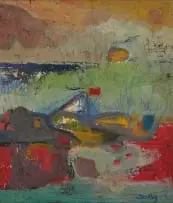 Larry Scully, Abstract Landscape, oil on board