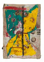 Samson Mnisi, Abstract Composition with Yellow and Green, mixed media on unstretched canvas