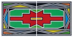 Esther Mahlangu, Untitled (Ndebele Pattern with Red Centre), Diptych, 2017, acrylic on canvas