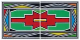 Esther Mahlangu, Untitled (Ndebele Pattern with Red Centre), Diptych, 2017, acrylic on canvas
