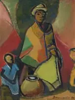 Pranas Domšaitis, Woman and Child, 1954, oil on board