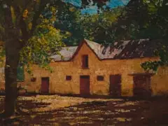 Robert Gwelo Goodman, Building and Trees, oil on board
