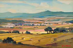 Dale Elliott, Farm Landscape, oil on board