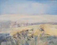 Nico Roos, Abstract Landscape with Trees and Distant Mountains, 2005, oil on canvas