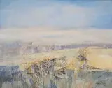 Nico Roos, Abstract Landscape with Trees and Distant Mountains