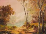 Dino Paravano, A Forest Path, oil on board