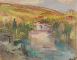 Hugo Naude, The Pool, oil on card