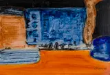 Trevor Coleman, Abstract Composition in Blue and Orange, 1964, oil on card