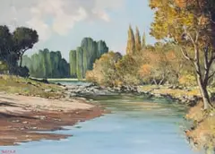 Dale Elliott, River Scene Near Queenstown, oil on canvas laid down on board