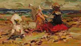 Adriaan Boshoff, Mother and Children on the Beach, oil on canvas laid down on board