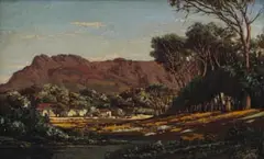 Tinus de Jongh, Cape Mountain Scene, oil on canvas