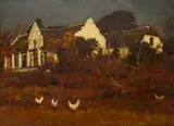 Edward Roworth, Cape Dutch House with Chickens, 1955, oil on canvasboard