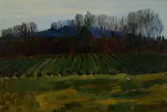Florence Zerffi, Landscape with Field and Trees, 1918, oil on canvas laid down on board