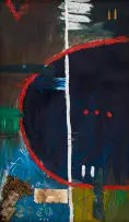 Samson Mnisi, Abstract Composition with Blue, 2020, mixed media on paper