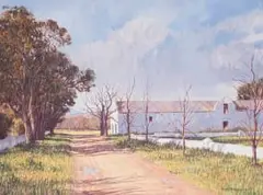 Paddy Starling, Cape Dutch Building along a Road, 1995, acrylic on canvas