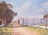 Paddy Starling, Cape Dutch Building along a Road, 1995, acrylic on canvas