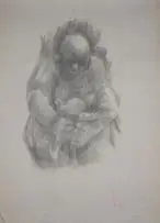 Bill Ainslie, Mother and Child, pencil on paper