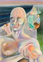 Simon Jones, Surreal Portrait of a Man on a Pathway, 1992, pastel on paper laid down on board