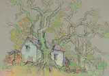 Gregoire Boonzaier, Oustal naby Onrusrivier, 1984, pastel and ink on paper