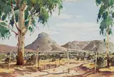 Nils Andersen, Landscape with Farm Gate and Blue Gums, watercolour on paper