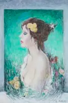Armando Baldinelli, Figure in Profile with Flowers, oil on paper