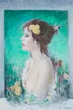 Armando Baldinelli, Figure in Profile with Flowers, oil on paper