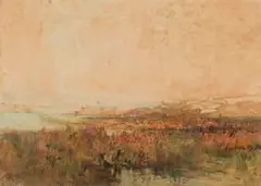 Robert Gwelo Goodman, Landscape with Lake and Building, watercolour on paper