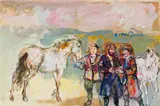 Walter Spitzer, Three Figures with Horses, gouache on paper