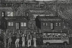 Linga Diko, Untitled (Street Scene with Houses), etching on paper