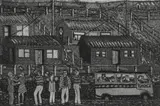 Linga Diko, Untitled (Street Scene with Houses), etching on paper