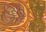 Cecil Skotnes, Two Heads in Profile, from the Man's Gold portfolio, 1977, colour woodcut on paper