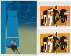 Berenice Michelow, Abstract in Blue and Green; Abstract in Orange; Abstract in Orange, three, colour screenprint on paper