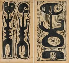 Wopko Jensma, Male and Female; Figure, two, woodcut on paper