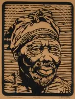 We Mussmann, Portrait of Figure with Scarf, linocut on paper