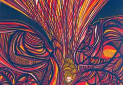 Two Figures, from the Man's Gold portfolio by Cecil Skotnes, 1977, colour woodcut on paper, sold Jun 2026