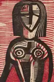 Cecil Skotnes, Woman in Red, colour woodcut on paper