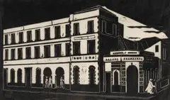 Fred Page, P.T. Train Station, linocut on paper