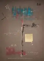 Samson Mnisi, Untitled (Composition in Pink, Blue and Gold), 2018, colour monotype with gold leaf on paper
