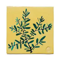 Ruan Hoffmann, Tile in yellow with sprig, 2003, painted and glazed ceramic