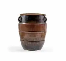 Digby Hoets, Large floor vase with ridged decoration and three lugs, glazed stoneware