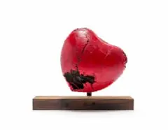 Wayne Barker, Broken Heart, painted bronze on a wooden base