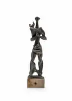 Zoltan Borbereki, Soldier with Birds, 1954, bronze with a brown patina, on a wooden base
